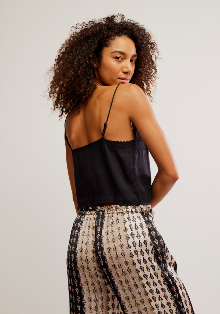 Women's black tank with embroidery detail