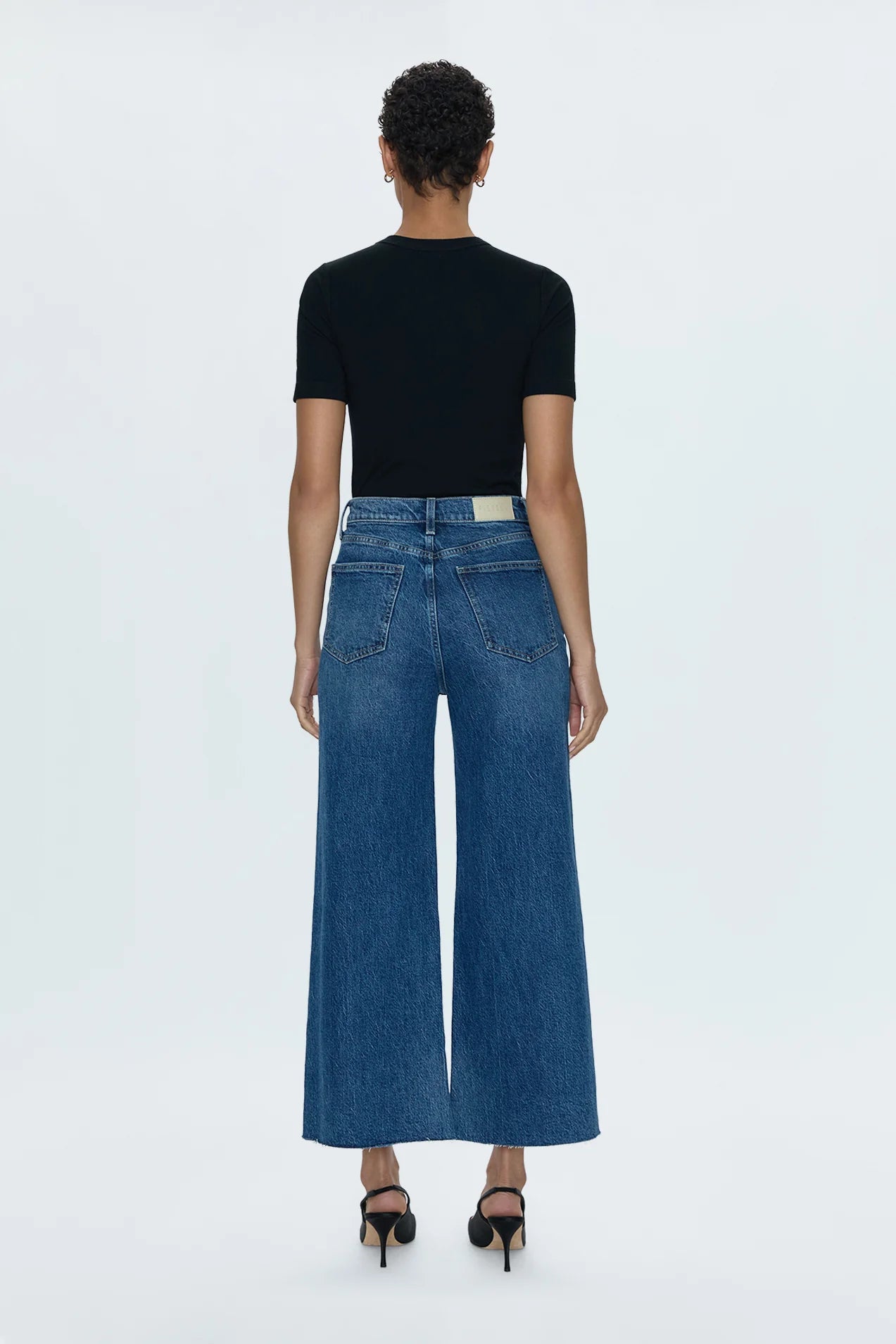 Dark blue wide leg crop women's jeans