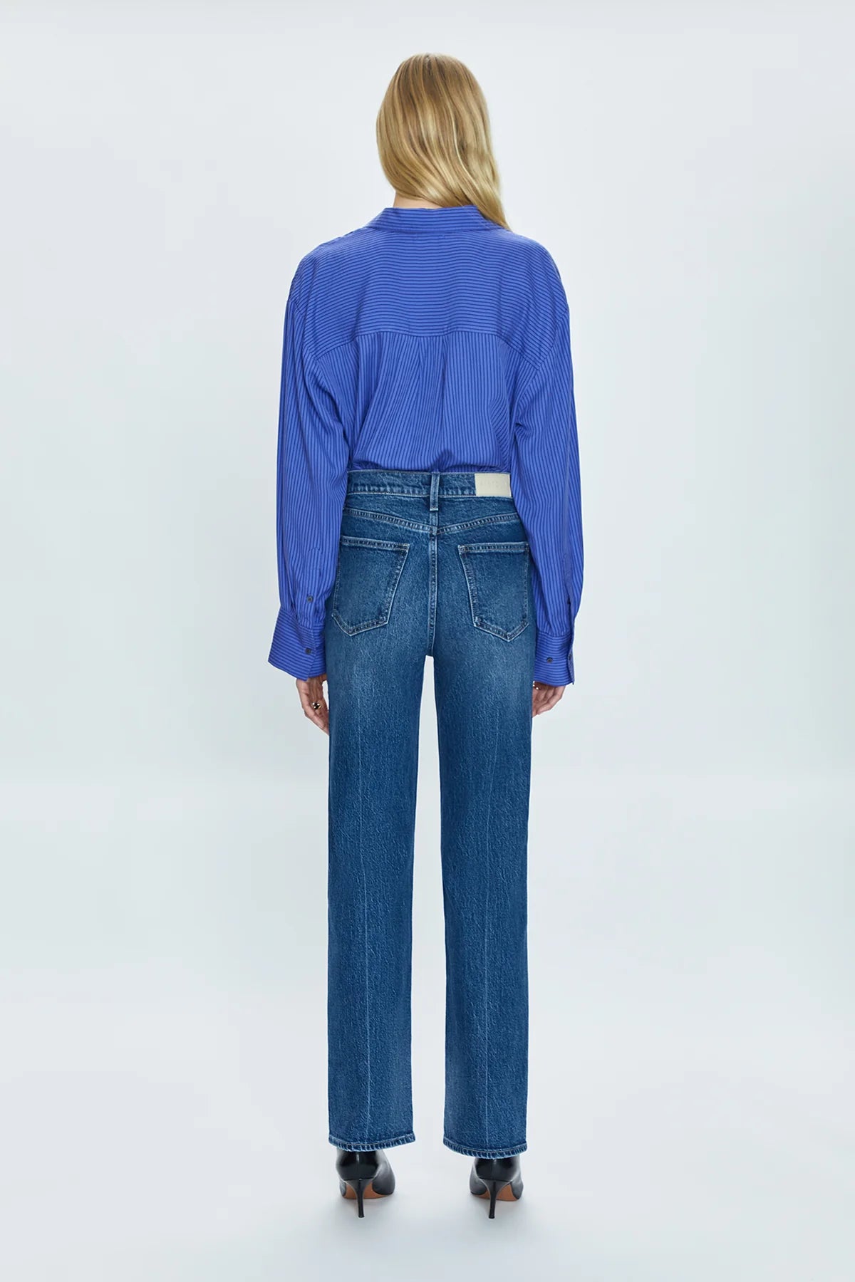 Dark wash straight leg denim