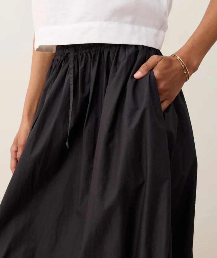 Shop women's stylish skirts for summer at Harbour Thread boutique in Burlington, VT! New arrivals include the Marine Layer Ryland Eyelet Drawstring Skirt in Black.