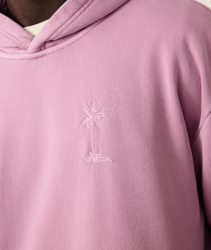 Men's pink hoodie with palm tree embroidery on the chest