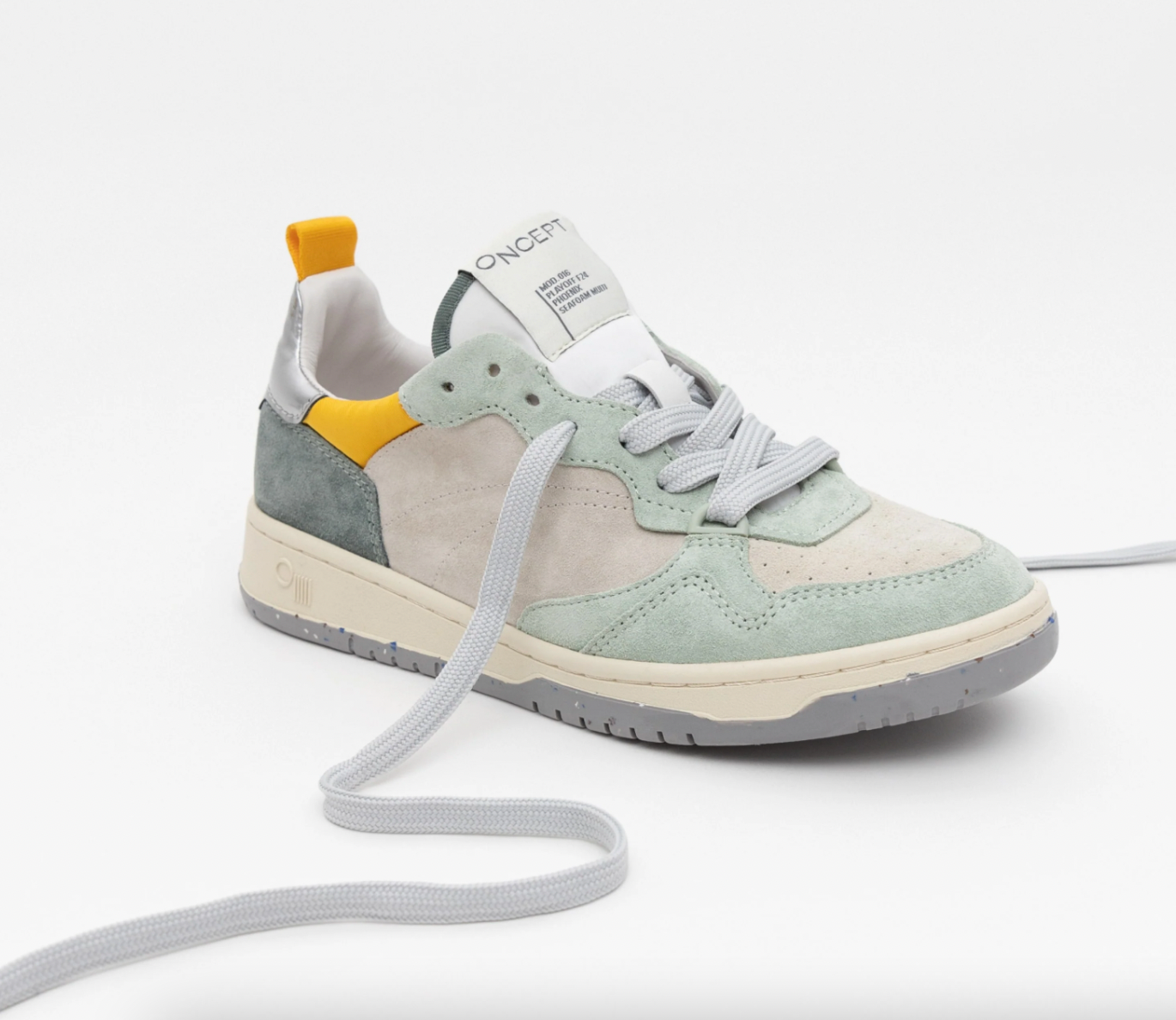 Lace detail on the Seafoam Multi Phoenix Sneakers by Oncept