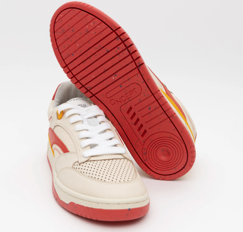 Top and bottom view of the Retro Red Preston Sneaker by Oncept