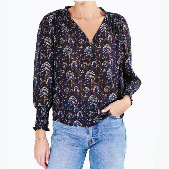 Front view of the M.A.B.E. Seren Printed Long Sleeve Top, sold at Harbour Thread