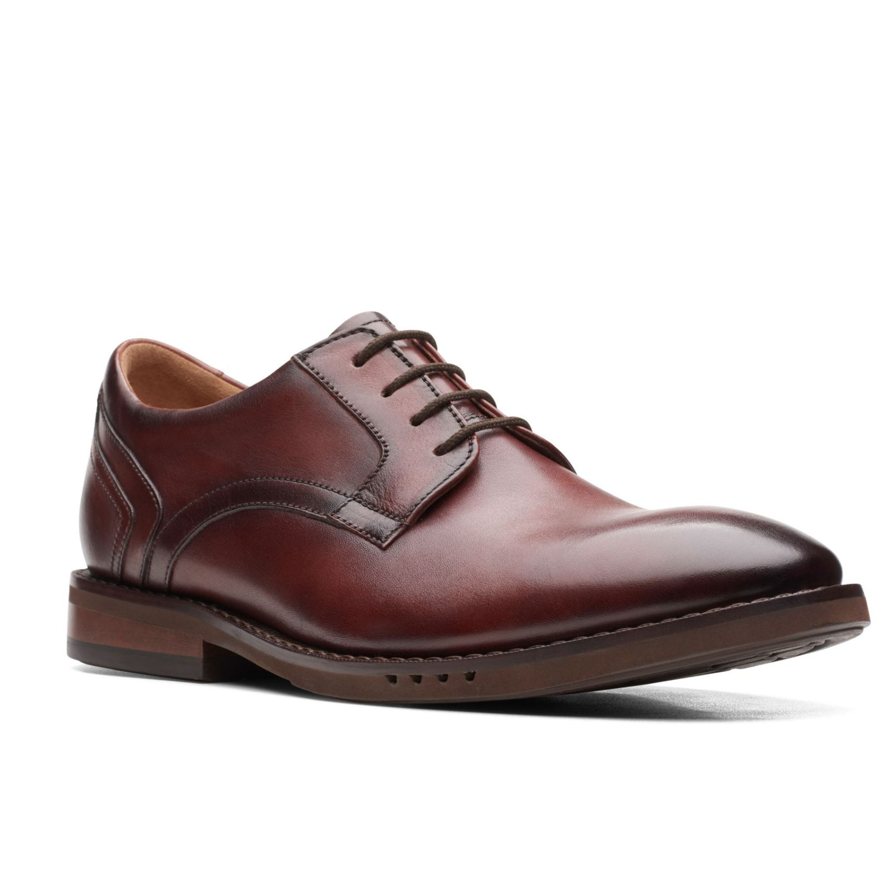 CLARKS Un Hugh Lace - Brown Leather | Harbour Thread