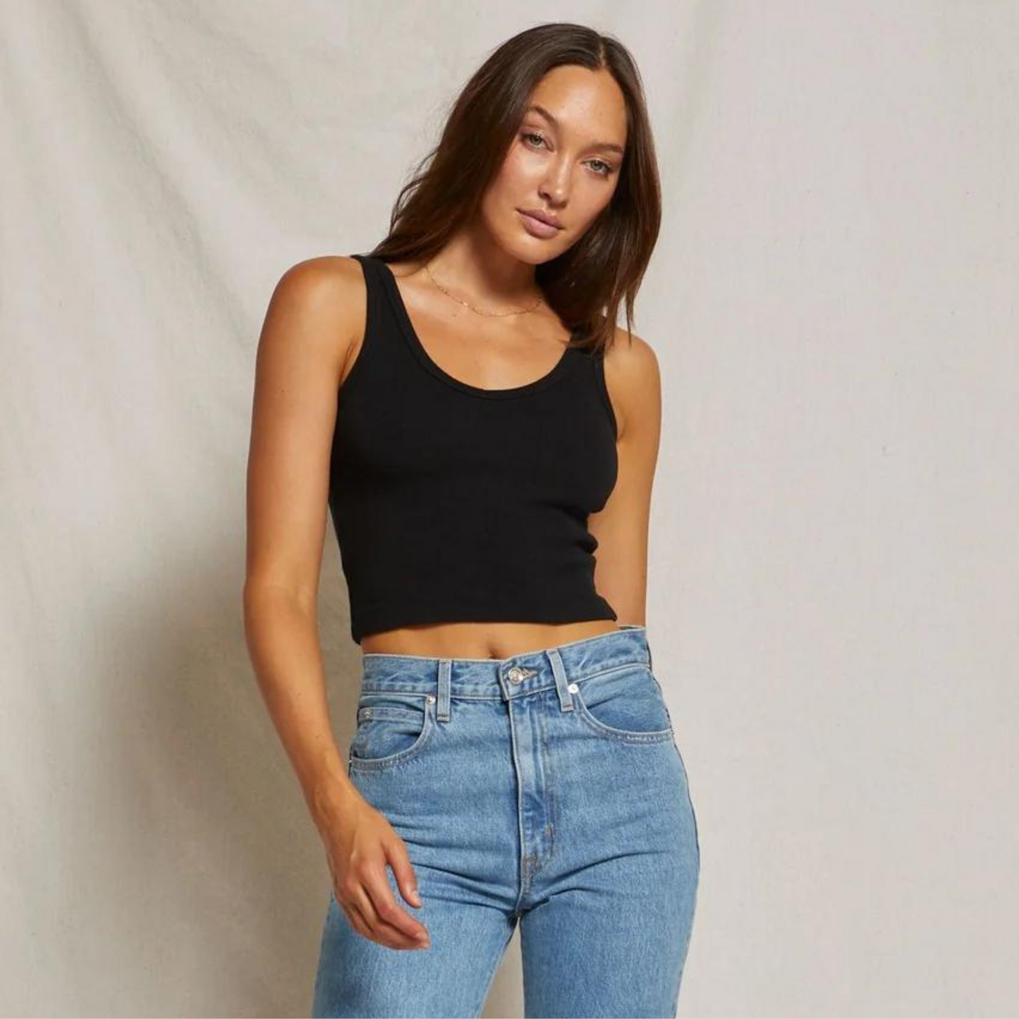 Perfect White Tee's Daisy Cropped Layering Tank in the color True Black