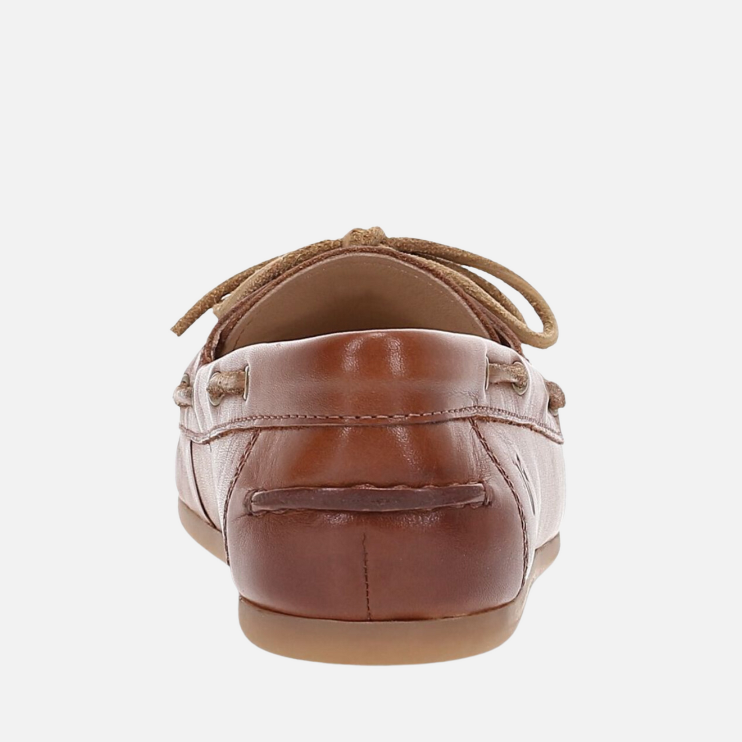 Women's brown leather boat shoe with classic lace detail