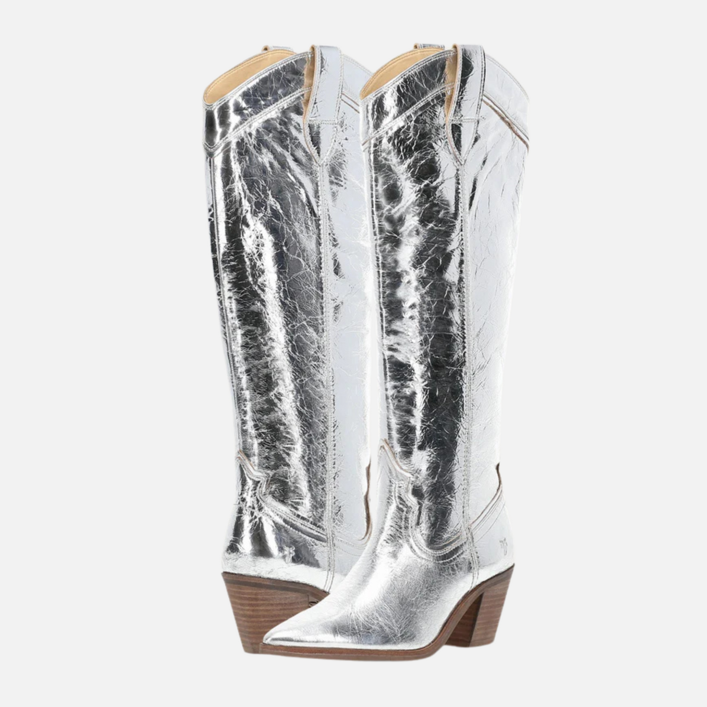 FRYE Sara Western Tall Boot in Silver Metallic at Harbour Thread