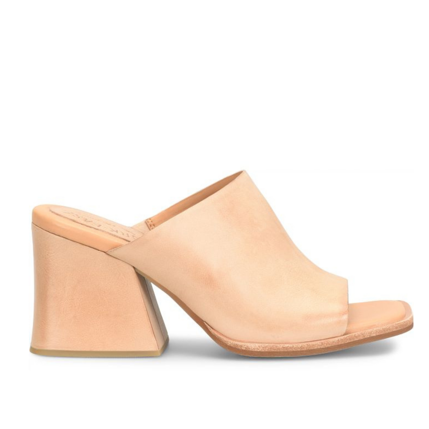 Natural leather slide sandal with block heel