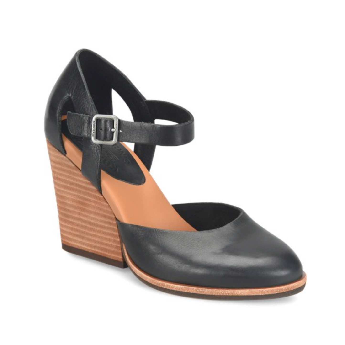 The Kork-Ease Harlow Heel is available at Harbour Thread in Black full grain leather