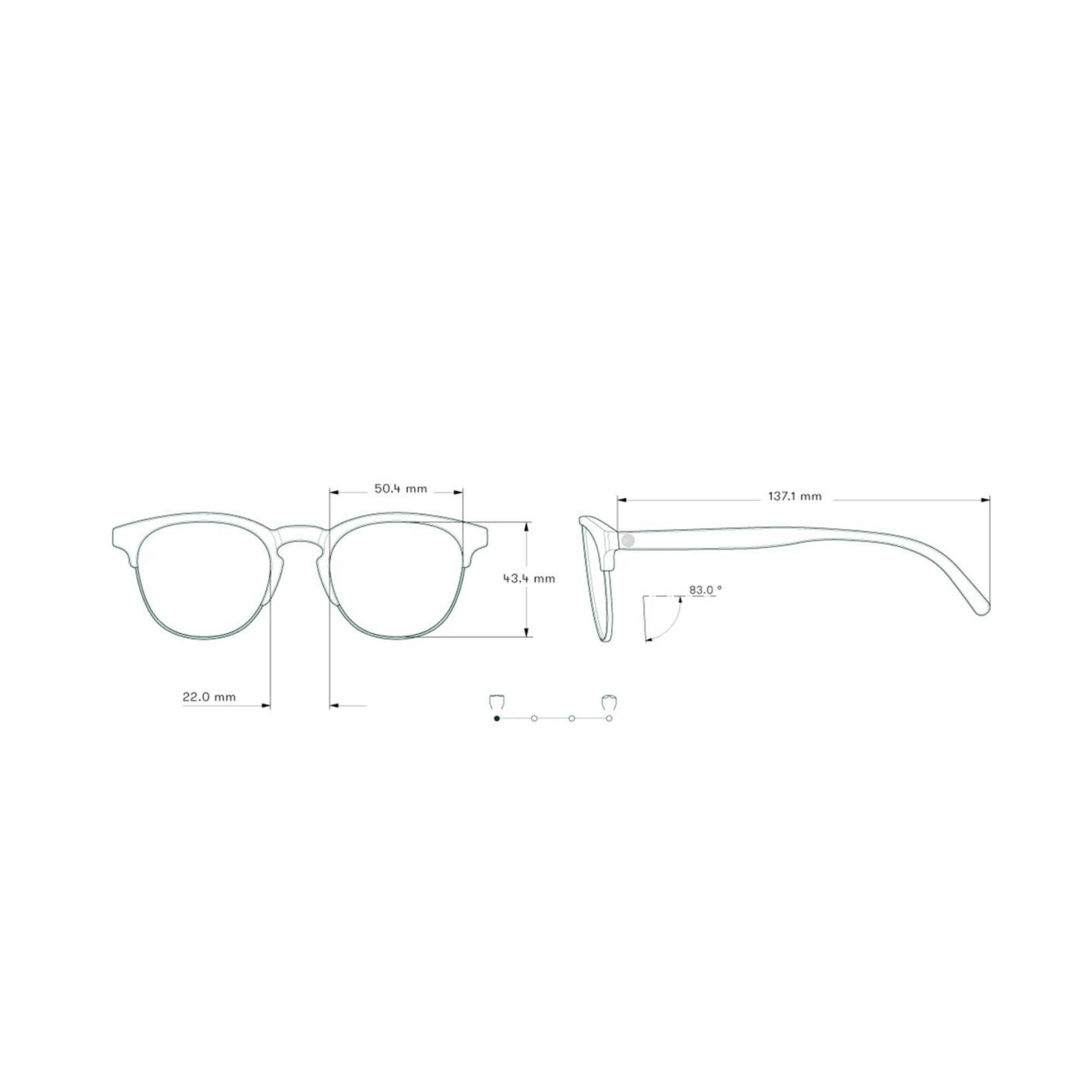 Size chart for the Black Slate Avila Sunglasses by Sunski