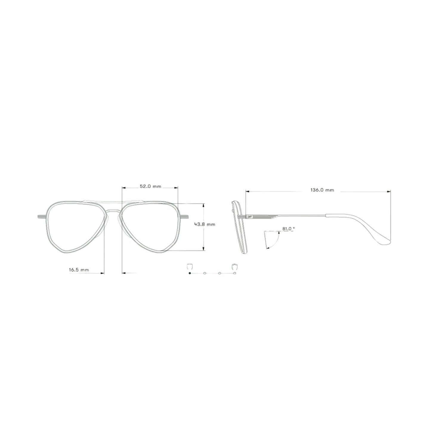 Size chart for the Black Forest Astra Sunglasses by Sunski