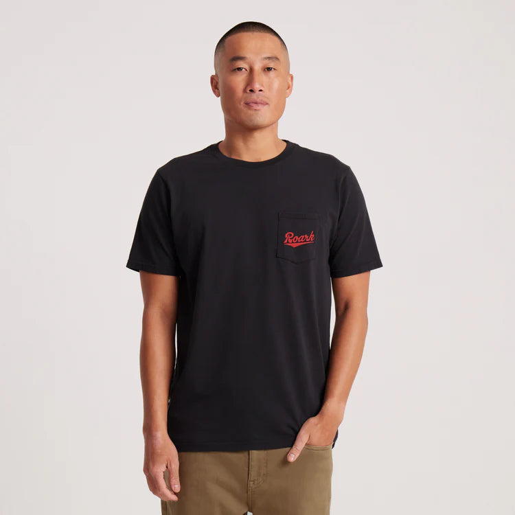 Shop the black short sleeve Diamond Script Pocket Premium Tee by Roark at Harbour Thread