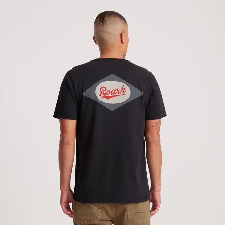 Men's black short sleeve tee with diamond Roark logo