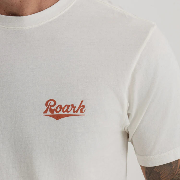 White short sleeve tee with Roark logo graphic