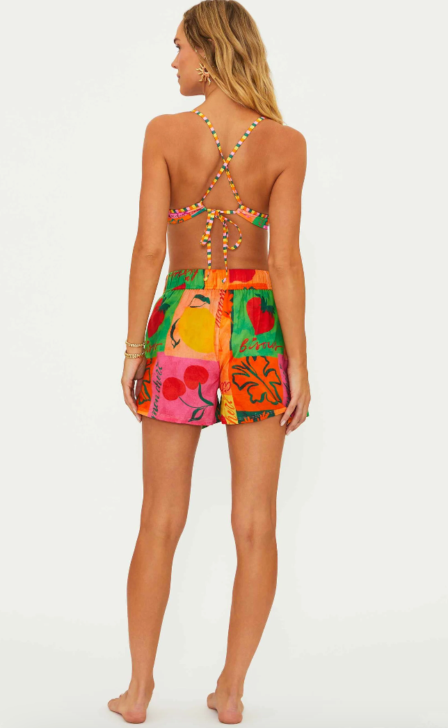These colorful pull on shorts offer side pockets and a relaxed fit