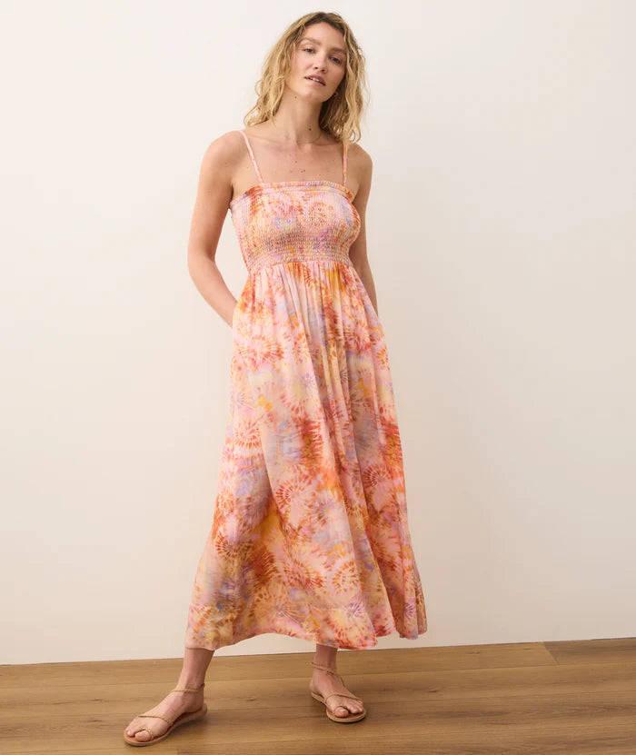 The Marine Layer Sutton Strapless Maxi Dress is available in the color Tie Dye at Harbour Thread boutique in Burlington, VT.