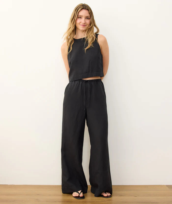 Elevate your everyday style with the the Linen Drawstring Wide Leg Pant from Marine Layer, now available at Harbour Thread boutique in Burlington, VT.
