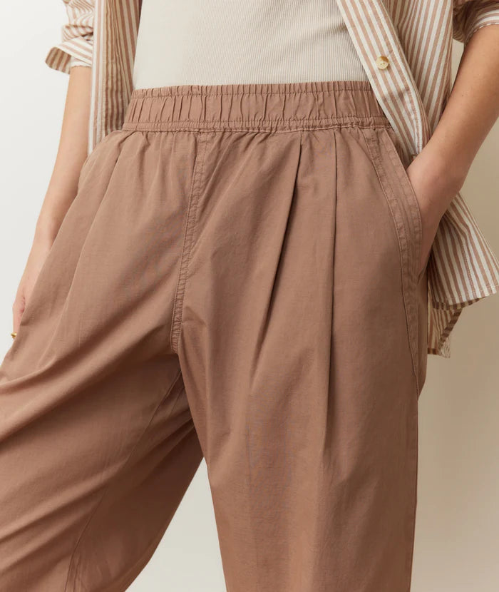 light brown elastic waist barrel pants from Marine Layer