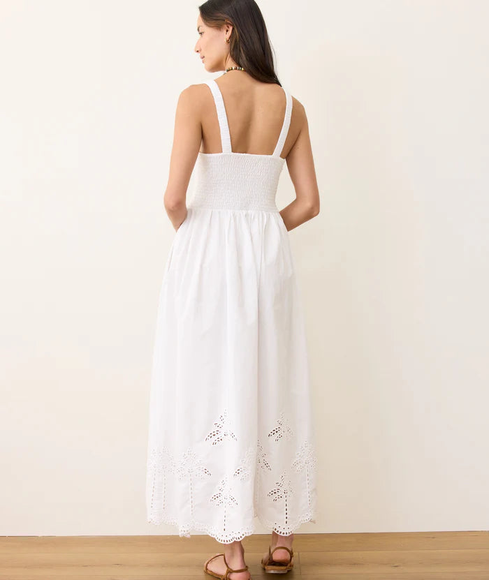 The Marine Layer Selene Eyelet Maxi Dress is crafted from light and breathable Cali Cotton Poplin