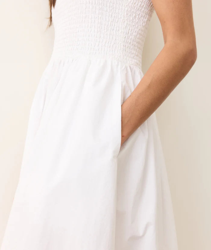 The Marine Layer Selene Eyelet Maxi Dress features convenient side pockets