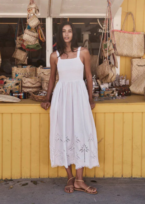 Your new favorite summer dress will be the Marine Layer Selene Eyelet Maxi Dress, now at Harbour Thread women's boutique in Burlington, VT.