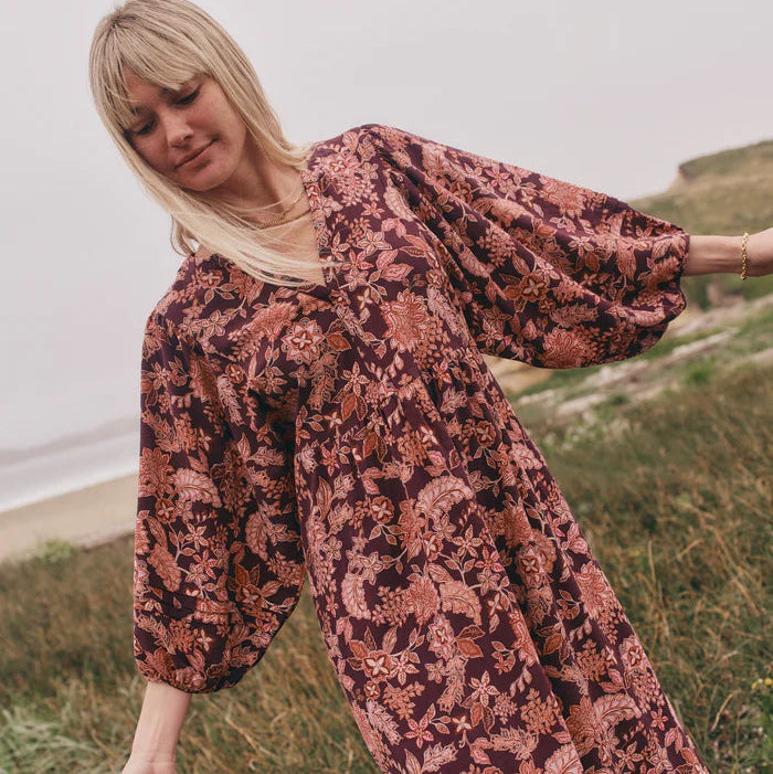 Marine Layer Lola Midi Dress Warm Floral / M Marine Layer Lola Midi Dress Warm Floral / M