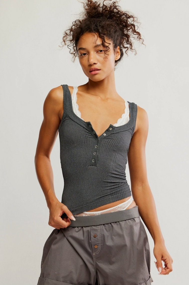 Enjoy lounging in style with the Free People Clean Slate Henley Tank, now at Harbour Thread women's boutique in Burlington, VT.