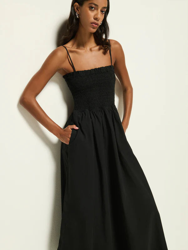 The Nation LTD Sibelle Smocked Midi Dress in Black