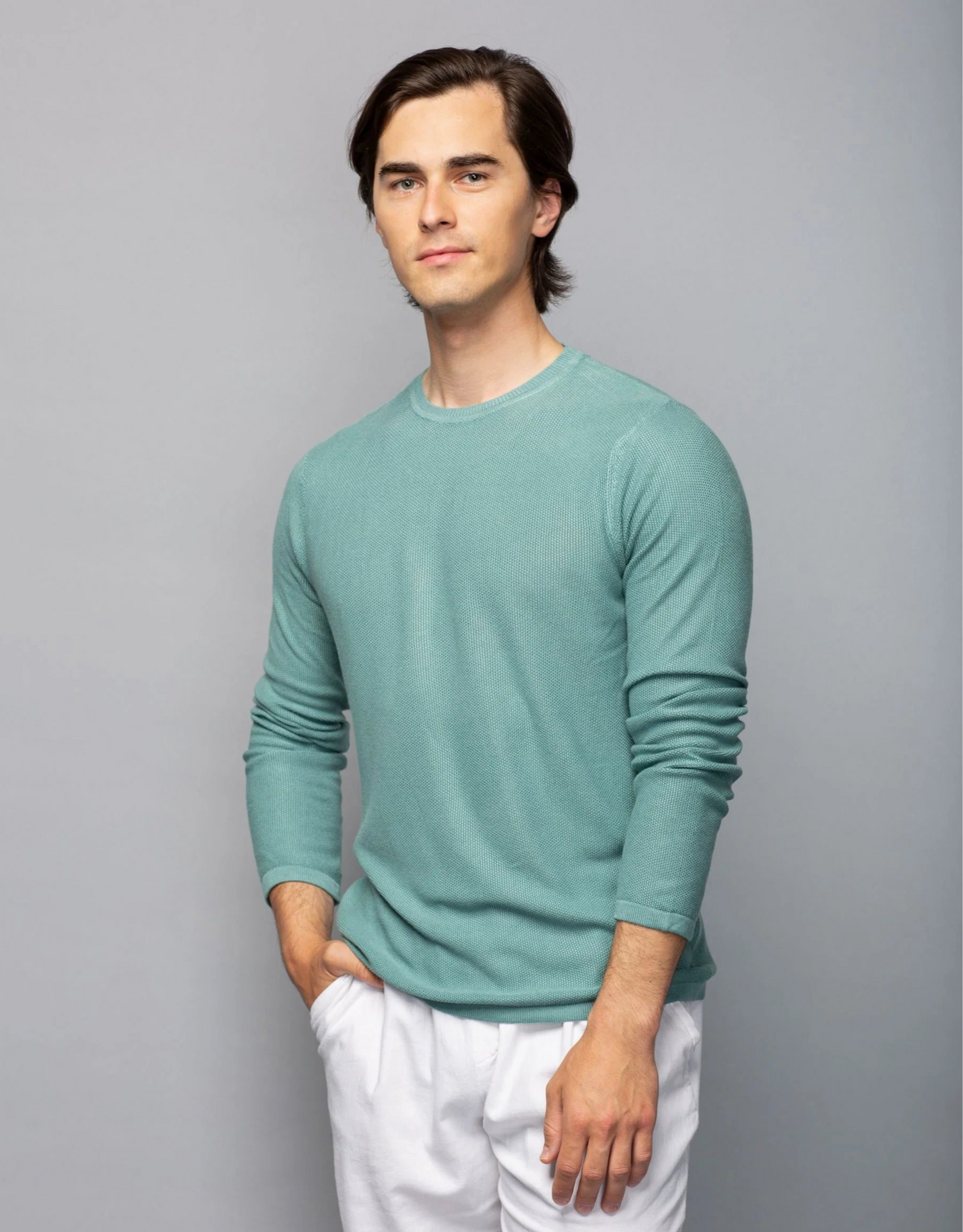 The Stitch Note Crewneck Bamboo Knit Sweater in Slate