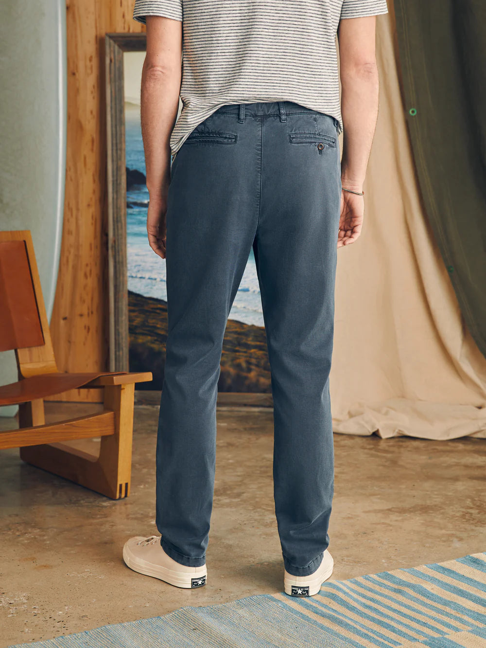 Back view of Faherty's Coastline Chino Pants in the color Blue Nights
