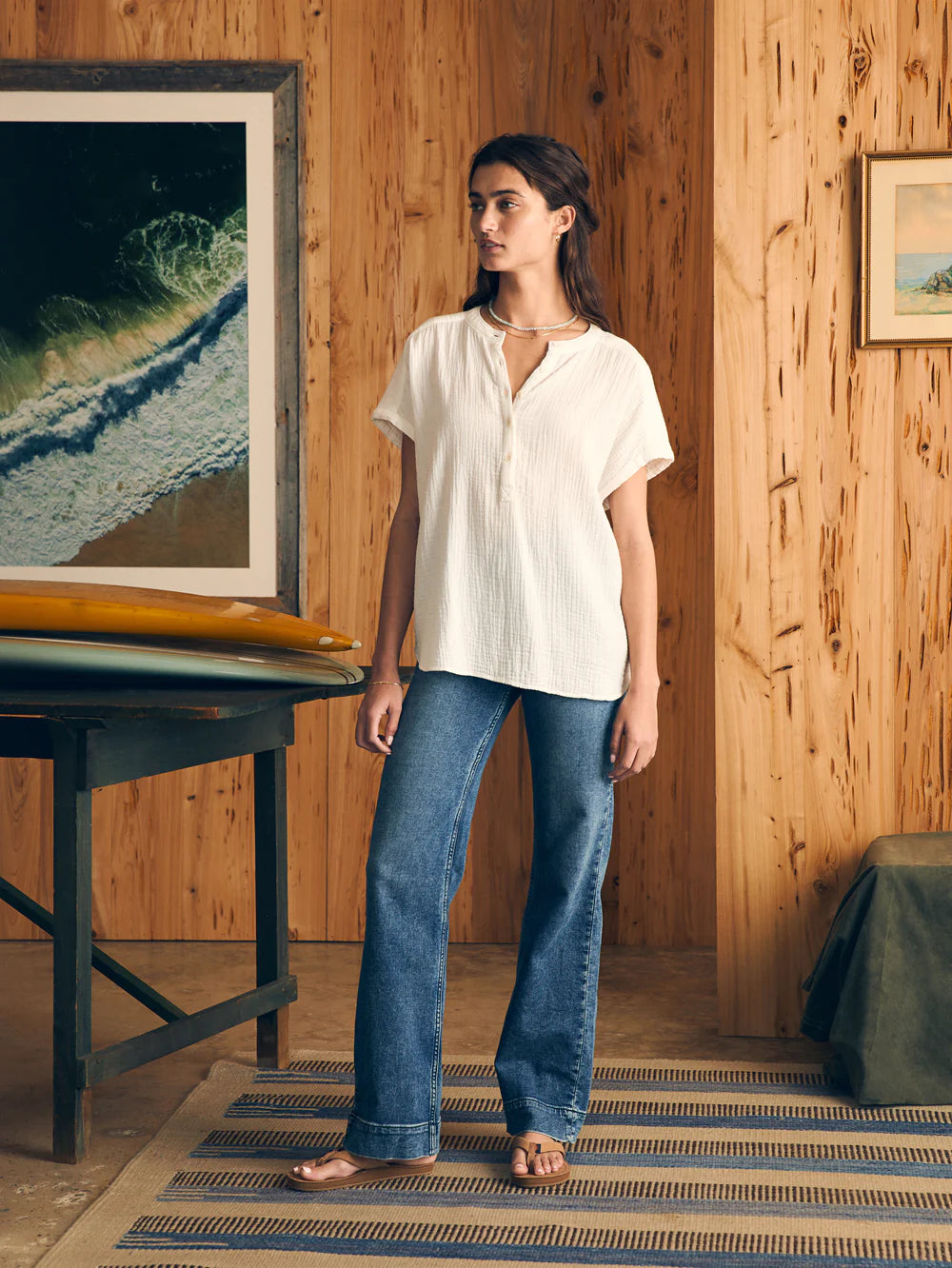(取寄) ファリティ レディース ドリーム コットン ガーゼ デズモンド トップ Faherty women Dream Cotton Gauze Desmond Top Light Indigo Wash Dream Cotton Gauze Desmond Top - Light Indigo Wash | Faherty