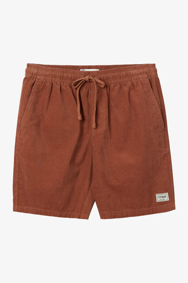 Flat lay front O'Neill's Corduroy 18" Shorts in the color Tobacco