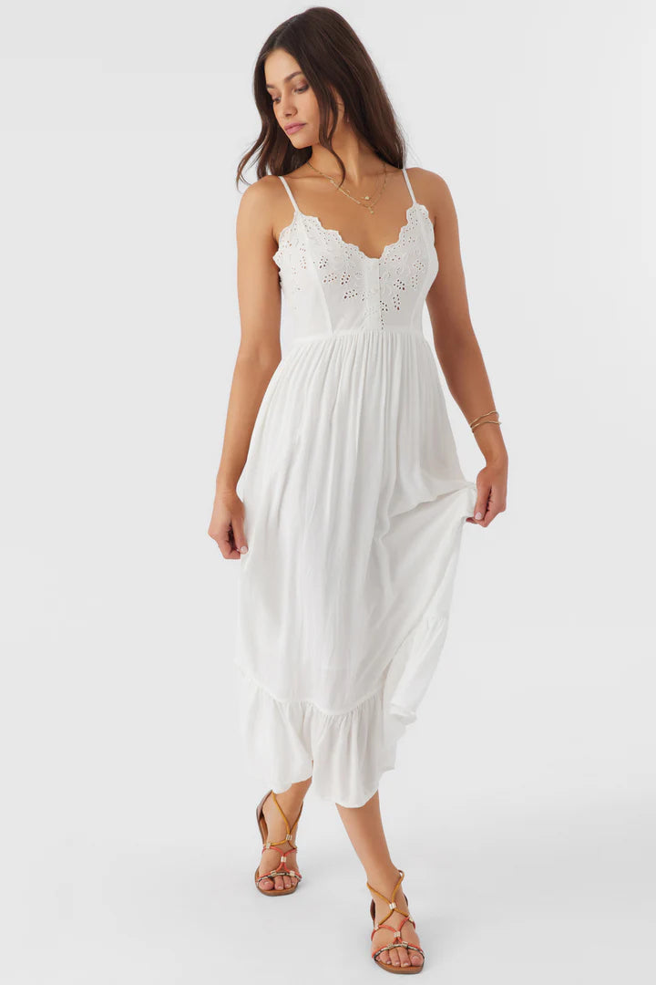 O'Neill Shiba Embroidered Midi Dress - White | Harbour Thread