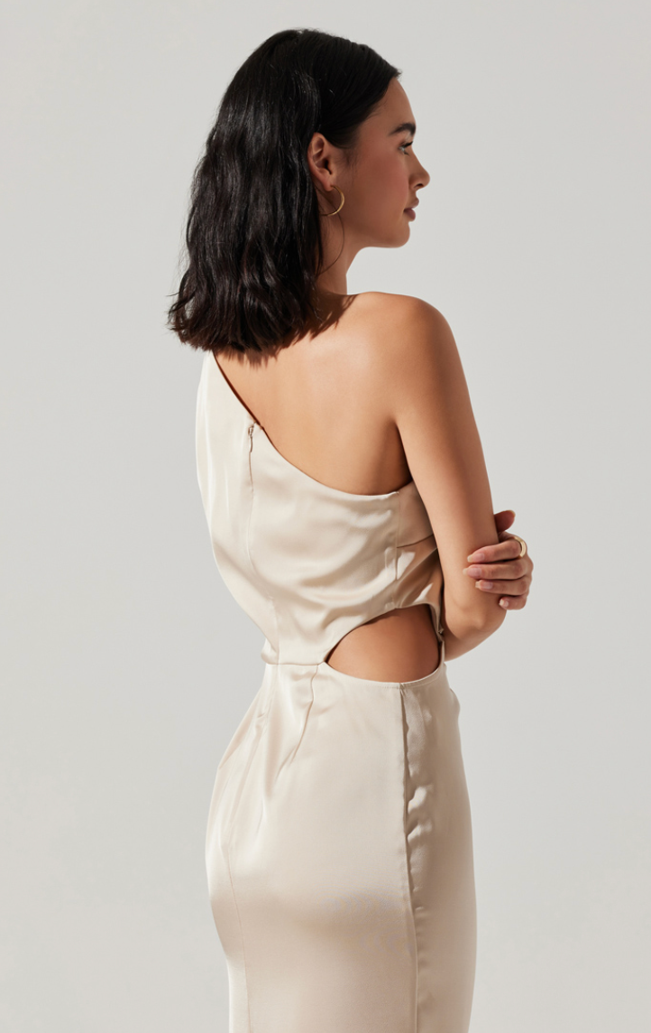 ASTR Amari One-Shoulder Dress - Champagne | Harbour Thread