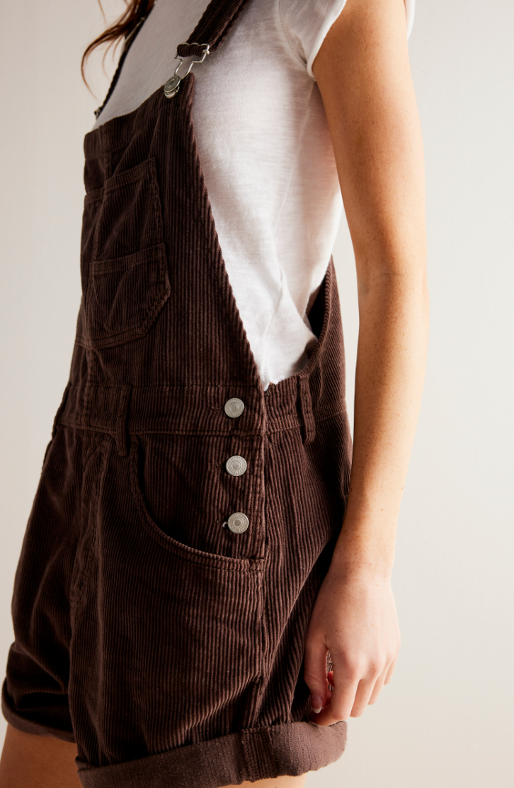 Side detail on the brown Ziggy Cord Shortall by Free People