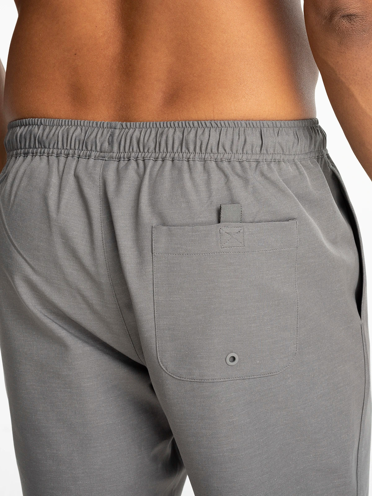 Free Fly men's grey shorts with elastic waist and back patch pocket