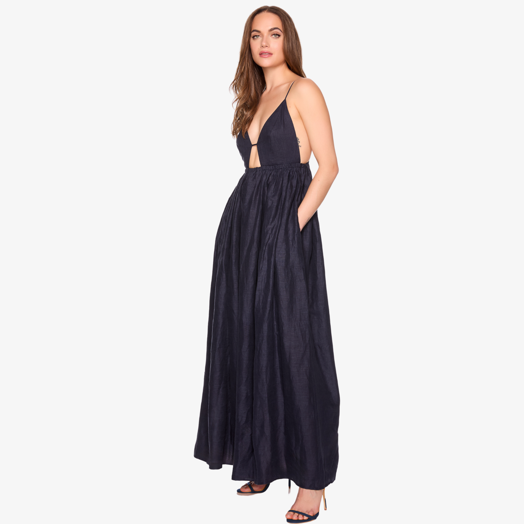 Susana Monaco Solid Linen Empire Waist Dress in Navy