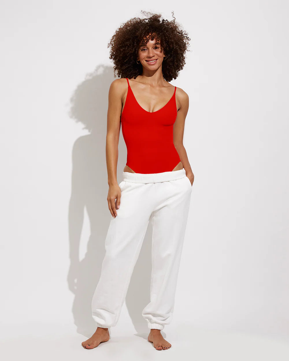 Women's classic red one piece swimsuit