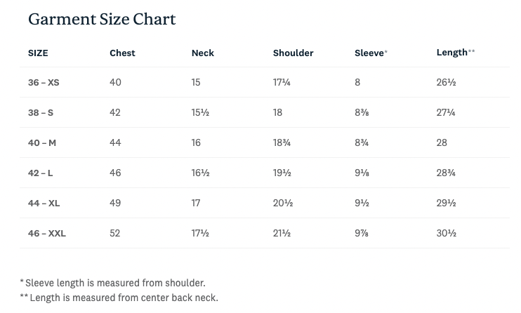 Find the right fit with the Taylor Stitch Garment Size Chart