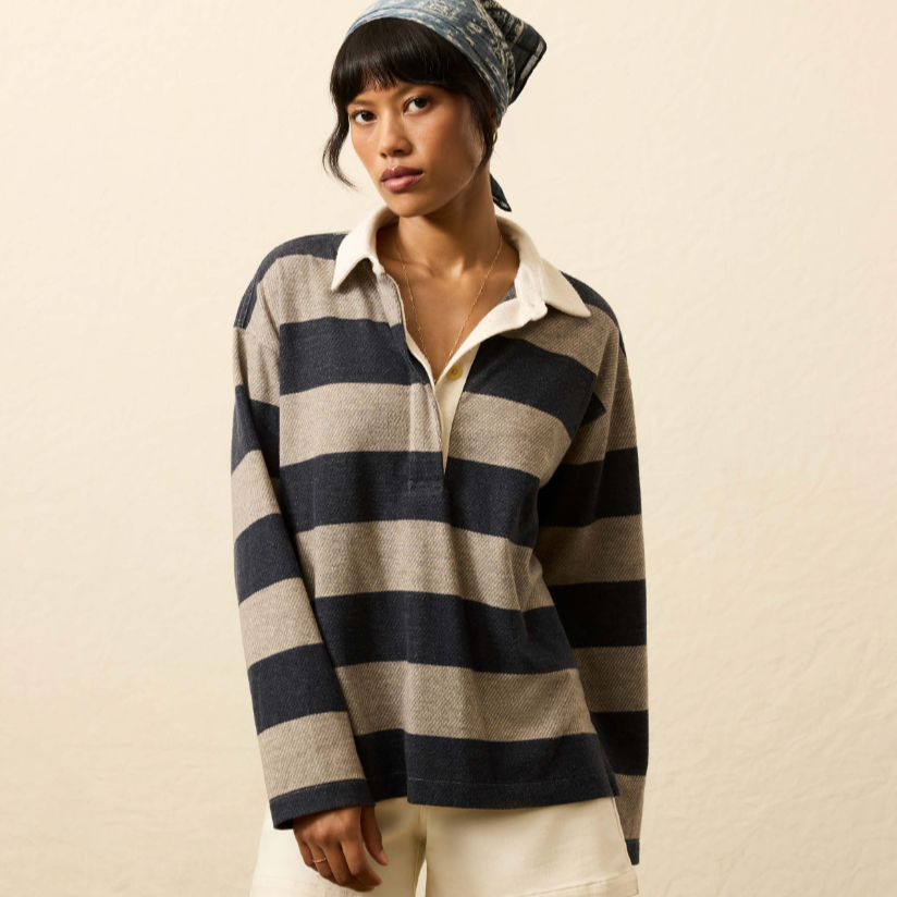 Soft and cozy meets classic rugby style with this charming long sleeve popover top from Faherty. Find yours today at Harbour Thread in Burlington, VT.