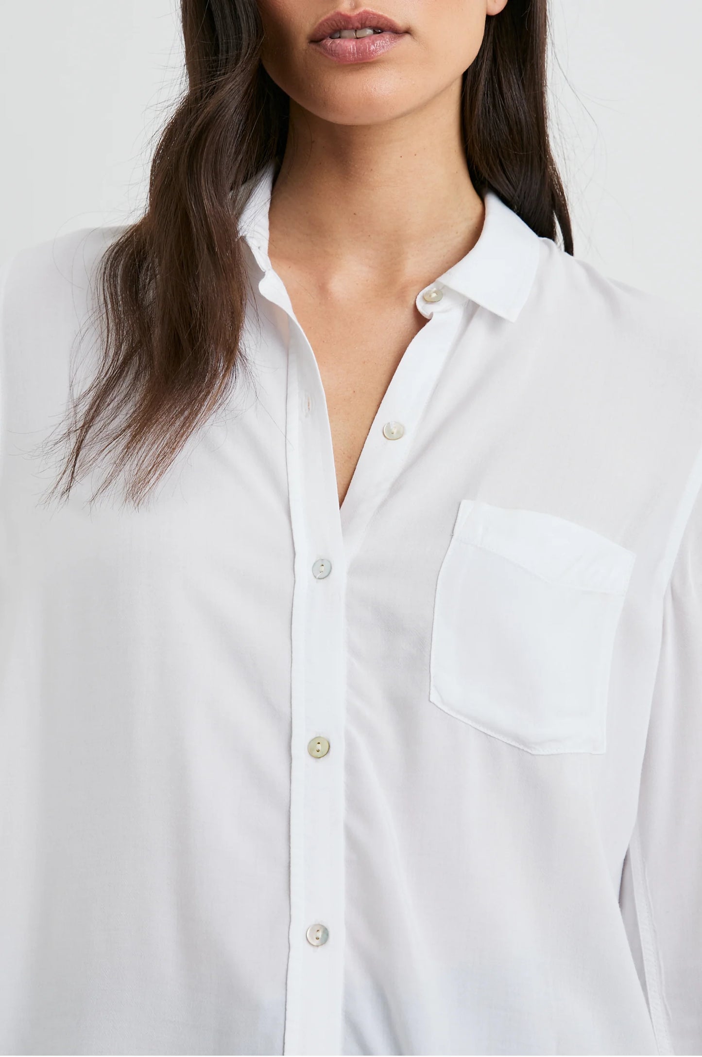 Front design details on the White Wren Button Down Shirt by Rails