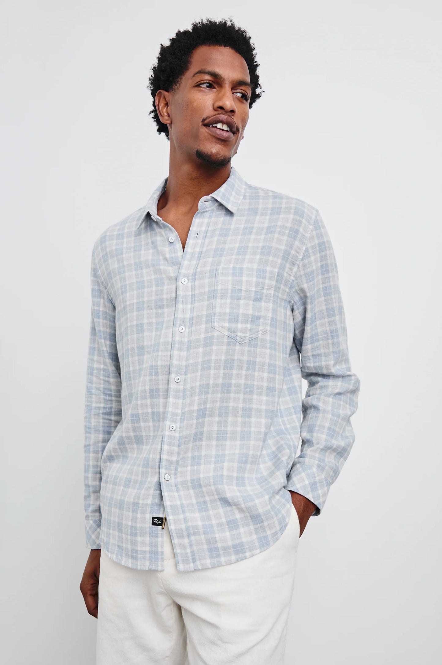 light blue plaid button down shirt by Rails