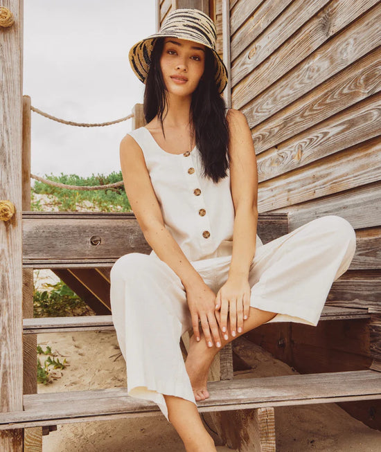 The Marine Layer Sydney Beach Jumpsuit in the color Natural