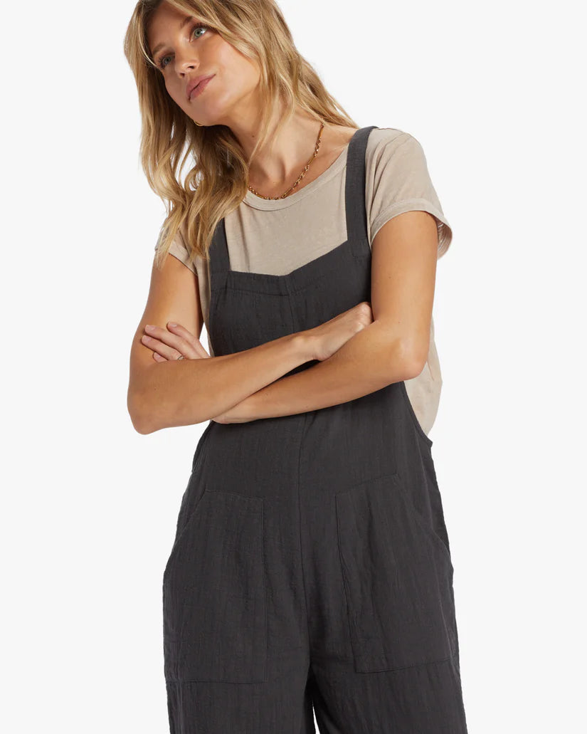 Front view of the Billabong Pacific Time Jumpsuit in the color Black Sands