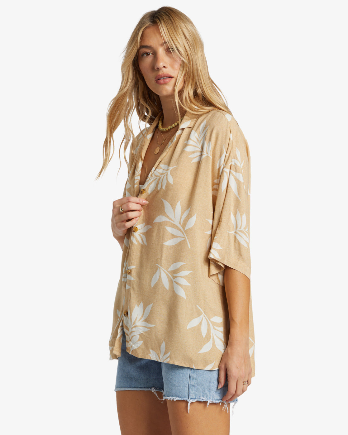 Side view of the Beach Side Oversized Short Sleeve Shirt by Billabong