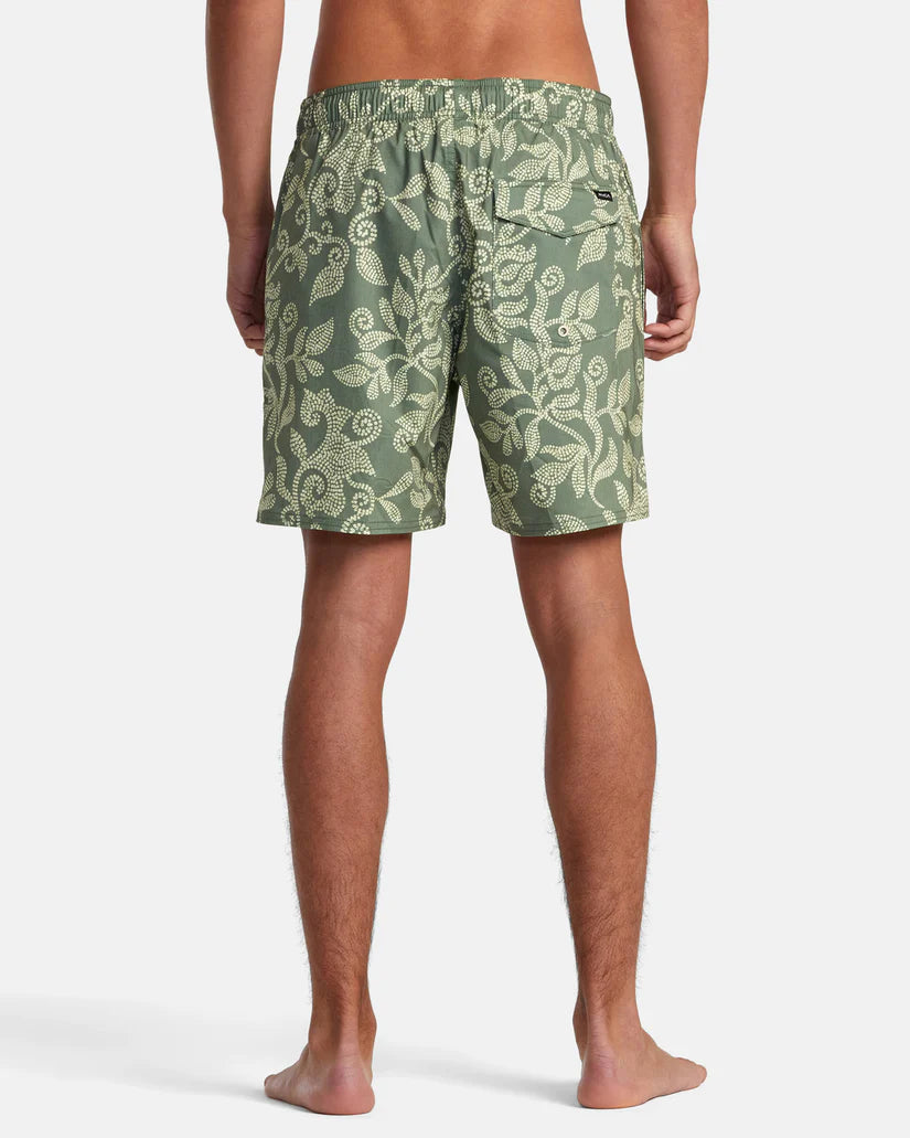 Back view of the RVCA Barnes 17" Elastic Waist Men's Boardshorts in the color/print Surplus