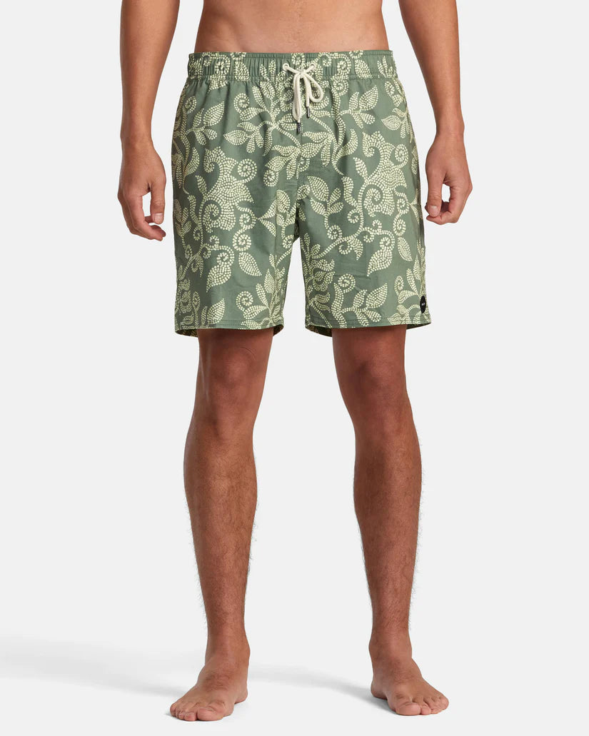 Front view of the RVCA Barnes 17" Elastic Waist Men's Boardshorts in the color/print Surplus