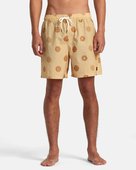 Front view of the RVCA Endless 17" Elastic Waist Men's Shorts in the color Gold