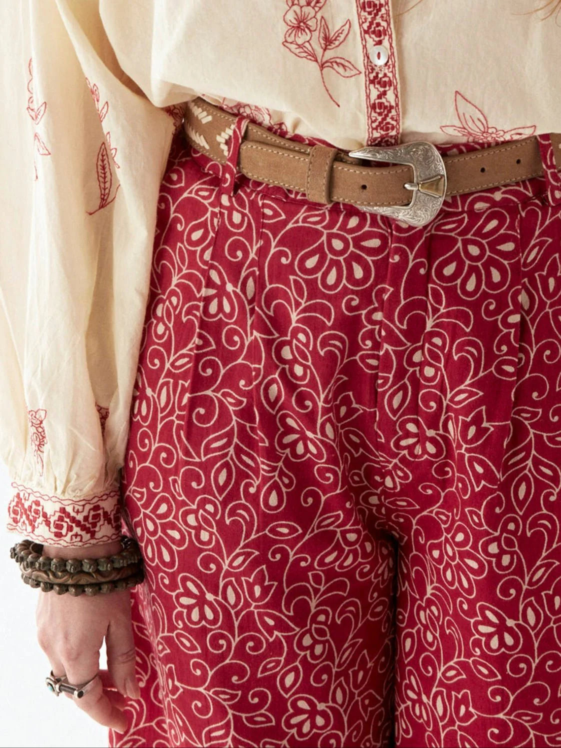 High waist red printed pants